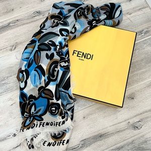 Fendi Flower Print Silk Wool Shawl